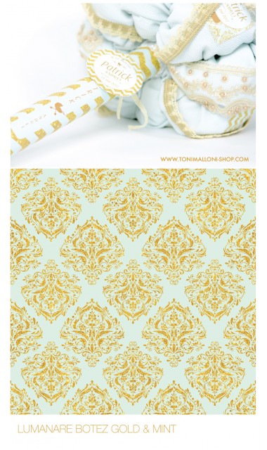 Lumanare botez gold cu verde menta pentru baieti, 65x4 cm, Gold & Mint 3